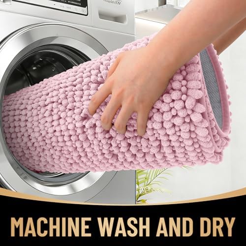 OLANLY Thick Chenille Bathroom Runner Rugs Mats 59x24, Dusty Rose - Image 4