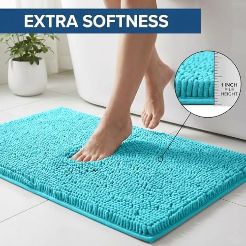 Bathroom Rugs Sets 2 Piece,Super Absorbent Chenille Bath Mats and U-Shaped Toilet Rug,Strong PVC Non Slip Backing,Microfiber Washable Dry Quickly Bath Mats for Bathroom(20"x32"+20"x20"U, Light Blue) - Image 3