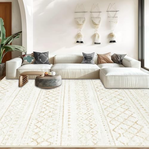 Area Rug for Living Room 10x14: Large Washable Boho Moroccan Rugs Geometric Neutral Rug, Non-Slip Foldable Morden Farmhouse Indoor Floor Carpet for Bedroom Dining Room Home Office（Beige,10'x14'） - Image 3