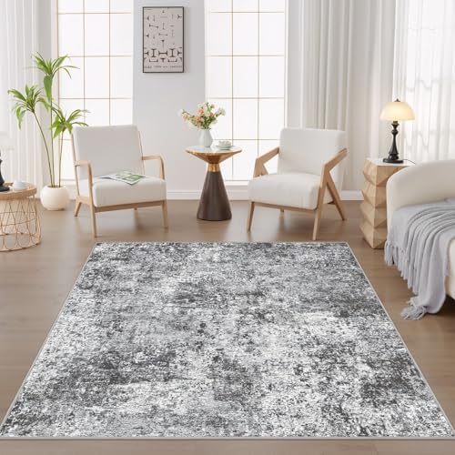 DMOYEST Square Area Rug Living Room Rugs - 6x6 Washable Large Soft Indoor Neutral Modern Abstract Low Pile Rug Carpet for Bedroom Dining Room Farmhouse Home Office - Grey - Image 5