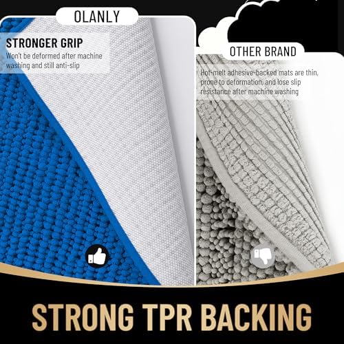 OLANLY Thick Chenille Absorbent Bathroom Rugs Mat 30x20, Deep Navy Blue - Image 5