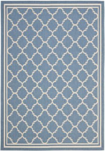 SAFAVIEH Washable Rug Outdoor Courtyard Collection - 6'7" x 9'6", Blue & Beige, Non-Shedding & Easy Cleaning, Ideal for Patio, Backyard, Mudroom (CY6918-243) - Image 2