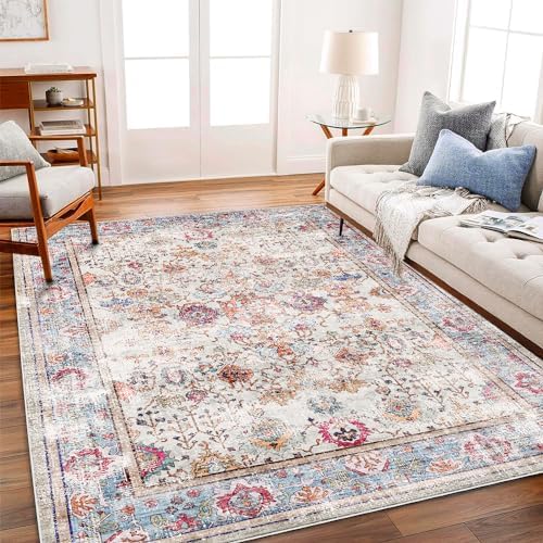CHAMPLANT 5'x7' Washable Vintage Area Rug Traditional Floor Cover Foldable Kitchen Accent Thin Rug Indoor Distressed Non Slip Carpet Floral Print Mat Bedroom Living Room Bathroom - Image 3