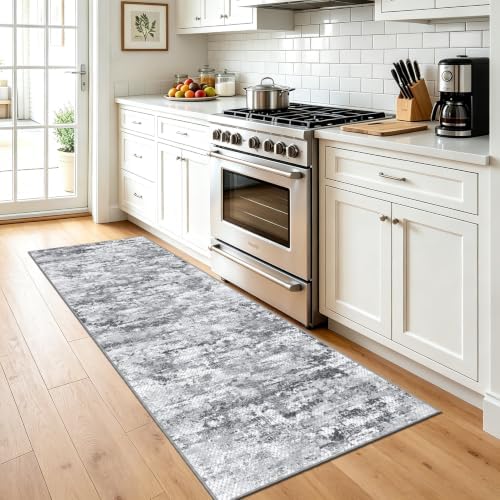 Abstract Washable Runner Rug 2x6, Hallway Rug Non-Slip,Woven Non-Shedding Thin Runners for Entryway, Kitchen, Laundry Room, Gray - Image 3
