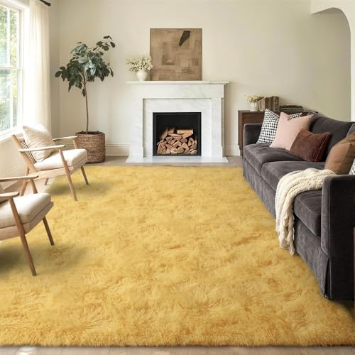 FinRèc Home 5x7 Non-Slip Fluffy Area Rugs for Living Room (Yellow) by FinRe%CC%80cHome