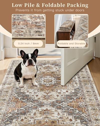 Madane Area Rug 3x5, Washable Vintage Entry Rugs for Bedroom, Turmeric/Grey - Image 6