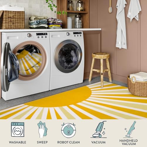 Lahome Yellow Rainbow Sun Round Rug 4Ft, Washable and Non-Slip - Image 3