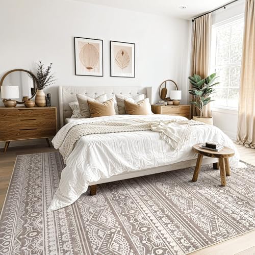 Tortania Area Rug Living Room Rugs - 10x12 Washable Large Soft Neutral Boho Moroccan Bohemian Farmhouse Rug Indoor Floor Carpet for Bedroom Under Dining Table Home Office Decor - Dark Brown - Image 2