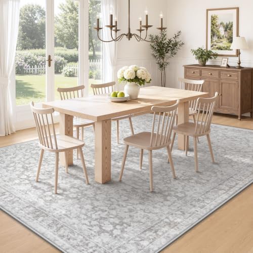 6x9 Area Rugs for Living Room: Boho Vintage Washable Rug Non-Slip Soft Stain Repellent Area Rugs Indoor Low-Pile Carpet for Bedroom Nursery Office Dining Room Playroom Farmhouse (Grey, 6'x9') - Image 4