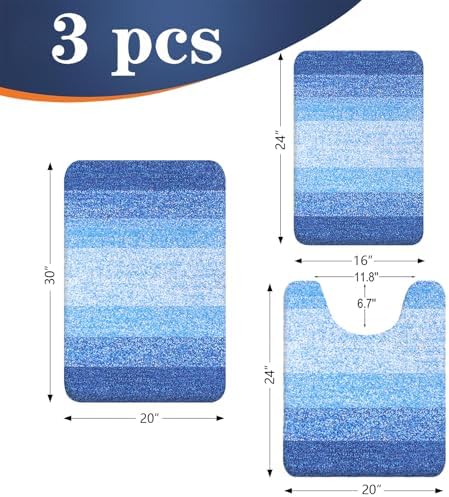 OLANLY Microfiber Bathroom Rugs Sets 3 Piece, Bath Mats, Light Royal Blue - Image 2