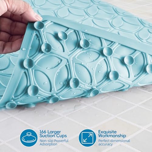 Non-Slip Rubber Bathtub Mat with Suction Cups, 17 × 35 Inch (Blue) - Image 3