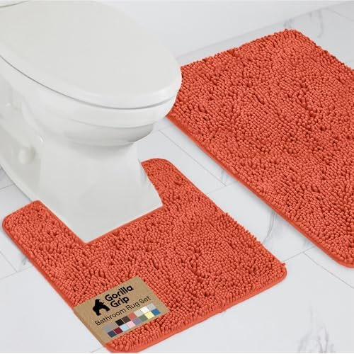 GORILLA GRIP Bathroom Area Rug Sets 2 Piece, Soft Chenille, 30x20 Coral by GorillaGrip