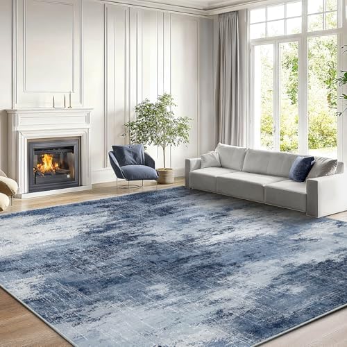Amada Washable 8'x10' Abstract Area Rug for Living Room Dark Blue - Image 2