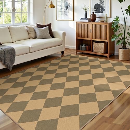 Lessymo Checkered Area Rugs 5x7 for Living Room, Washable Easy Jute Rug - Image 3
