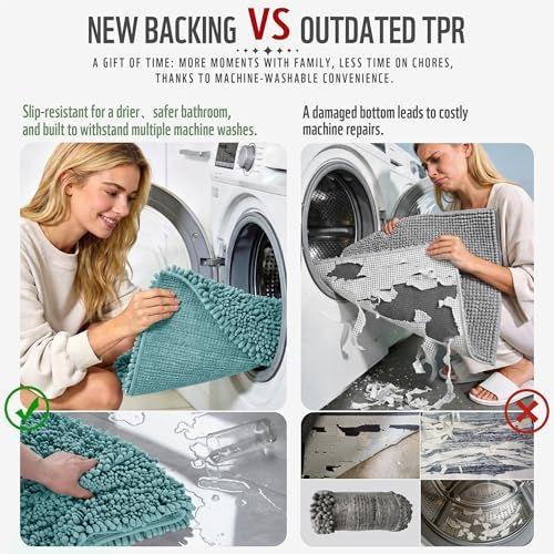 Yimobra Bathroom Rugs Non Slip Washable 32x20 Inch - Ultra Soft Absorbent Chenille Bath Mat, Quick Dry Shaggy Floor Carpet for Tub Shower, Teal Blue Home Decor Accessories - Image 3