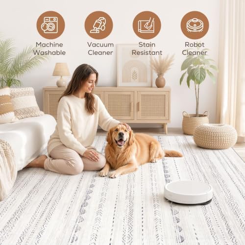 Nakagishi 10x13 Area Rugs Living Room: Washable Boho Large Neutral Soft Farmhouse Rug Stain Resistant Modern Moroccan Non-Slip Indoor Floor Carpet for Bedroom Nursery Kids Playroom Office- Gray - Image 3