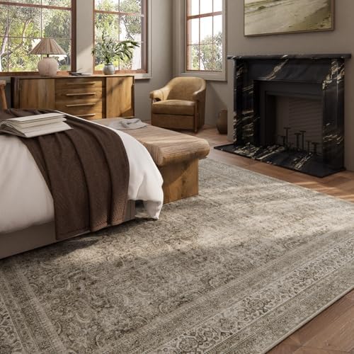 Washable Area Rugs for Living Room: 9x12 Bedroom Rug Boho Vintage Area Rug Stain Resistant Non Slip Low Pile Lightweight Soft Carpets for Dining Room Kitchen Nursery Kids Room Farmhouse - Image 3