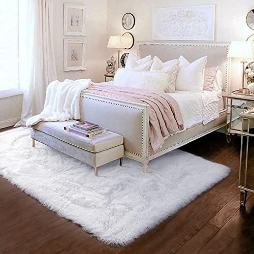 Amdrebio White Fluffy Fuzzy Furry Area Rug 4x6 for Bedroom Dorm Living Room - Image 3