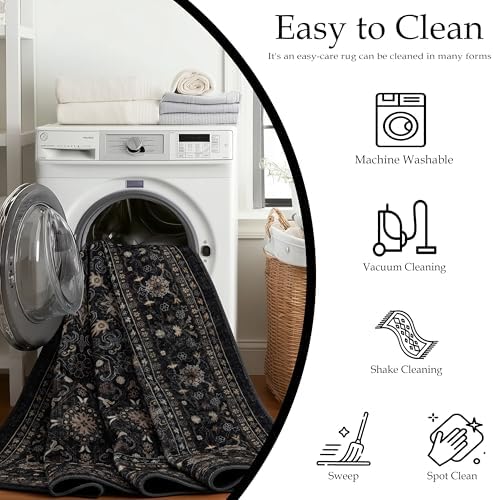 Ruaruarug Washable Area Rug 9×12 for Living Room, Ultra Soft, Black Grey - Image 4
