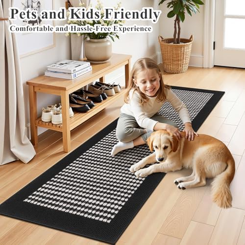 Ileading Runner Rugs for Hallway 2'x8' Non Slip Farmhouse Long Kitchen Floor Mats with Rubber Backing Absorbable Throw Rugs Machine Washable Indoor Helloween Decor Carpet for Entryway（Black&White） - Image 3