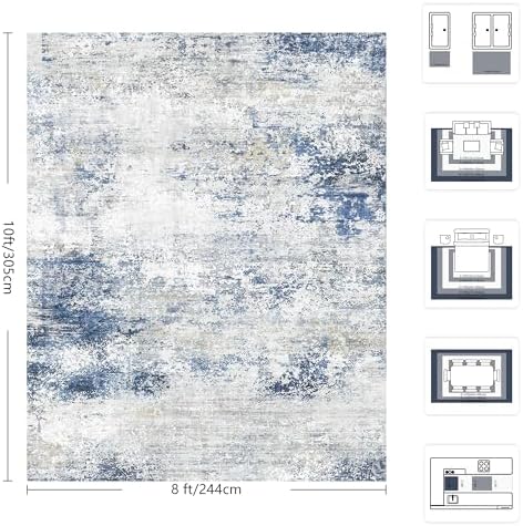8x10 Area Rugs, Abstract Modern Ultra Soft Washable Rug, Non Slip Carpet with Rubber Back Stain Resistance Rugs for Living Room, Bedroom, Dining Room Decor(Blue & White) - Image 2