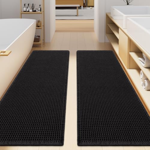 Smiry Waffle Bathroom Rugs Sets 2 Piece (59x24+59x24, Black) by Smiry
