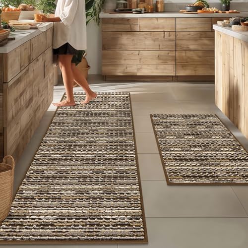 BSICPRO Kitchen Rugs Sets of 2, Non Slip Kitchen Mats for Floor, Brown by BSICPRO
