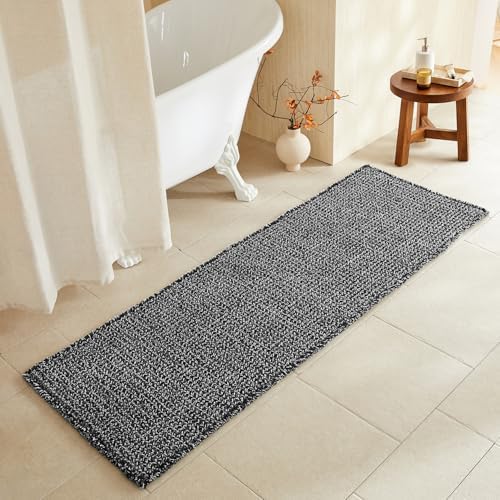 TYUU Waffle Runner Rug Bathroom, Long Boho Bath Mat, 72x24 Black & White by TYUU