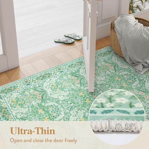 Lahome Floral Washable Kitchen Runner Rug, 2x6 Runners for Hallways Non Slip Ultra-Thin, Boho Soft Hallway Rug Forest Green Carpet for Bedroom Bathroom Laundry Room Giverny, Sage Green - Image 4