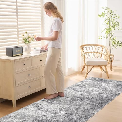 UERMEI 3x10 Washable Runner Rug for Hallway, Non Slip Low Pile Kitchen Carpet, Neutral Modern Abstract Indoor Floor Mat for Entryway Laundry, Kid & Pet Safe High Traffic Area, Grey - Image 5