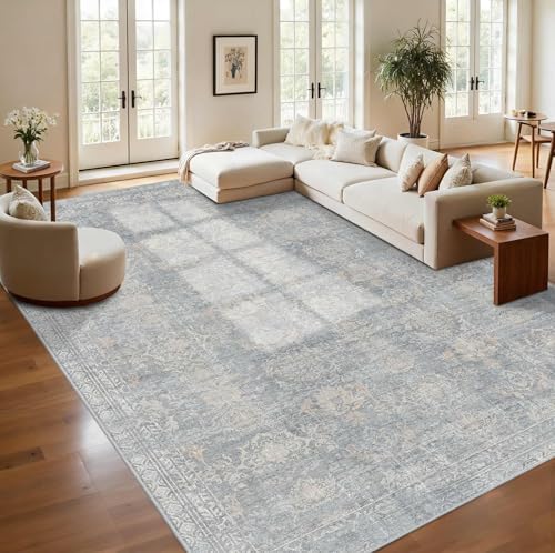 Rugxara 9x12 Area Rugs for Living Room Large Washable Rug, Blue/Beige