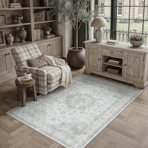 PureCozy Grey 4x6 Washable Area Rug Living Room Vintage Oriental Carpet - Image 2
