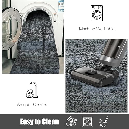 RUGSURE Washable Area Rug - 1/6 Thick - Stain & Water Resistant Non-Slip - Resistant Rug for Living Room, Bedroom, Nursery, Pet & Child Friendly, Vintage Charm Area Rugs (Darkgrey+Bule, 6' x 9') - Image 7