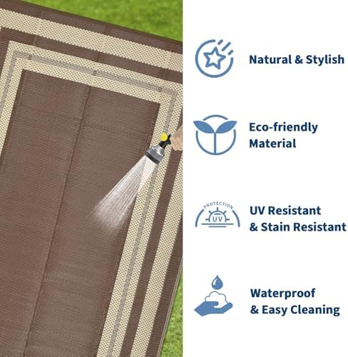 GAOMON Outdoor Rug 8x10 Area Rugs for Patio Waterproof Plastic Straw Rug Reversible Patio Rugs RV Camping Outdoor Carpet for Porch Patio Outside RV Deck Balcony Picnic Beach Decor Border-Brown/Beige - Image 6