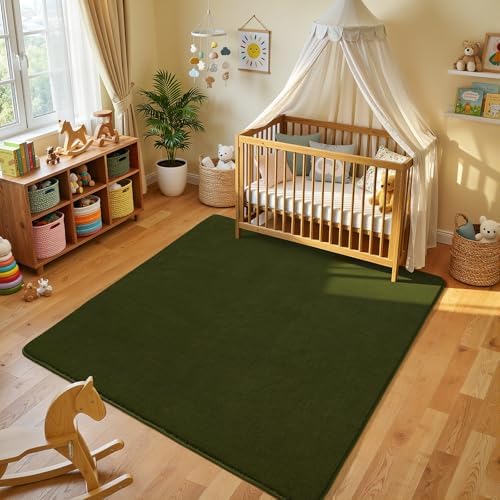 Amearea 4x4 Square Area Rug for Bedroom Living Room, Olive Green Fluffy Rug - Image 2