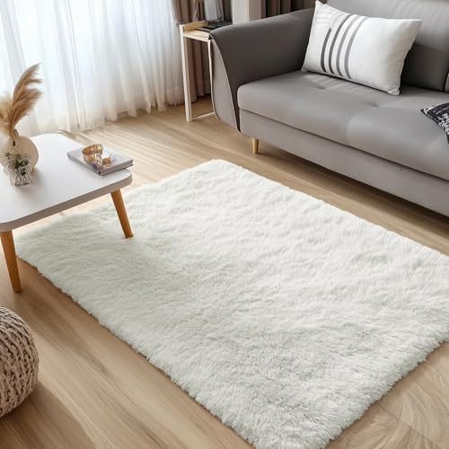 OLANLY 2x3 Machine Washable Small Bedside Rug, Soft Fluffy Shaggy Entryway Throw Rugs for Bedroom, Living Room, Indoor Floor Carpet for Kids Girls and Boys, Nursery Rooms, Home Decor Aesthetic, Ivory - Image 3