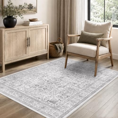 3x5 Washable Entryway Area Rug Non-Slip Vintage Gray Throw Carpet - Image 2