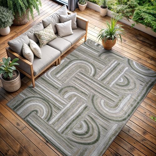 CAMILSON Indoor Outdoor Rug, Beige 8x10 Geometric Arch Striped Area Rugs for Patio and Home Areas, Easy-Cleaning Non-Shedding Living Room, Garden and Deck Washable Outside Carpet (8 x 10) by CAMILSONIndoorOutdoorAreaRugs