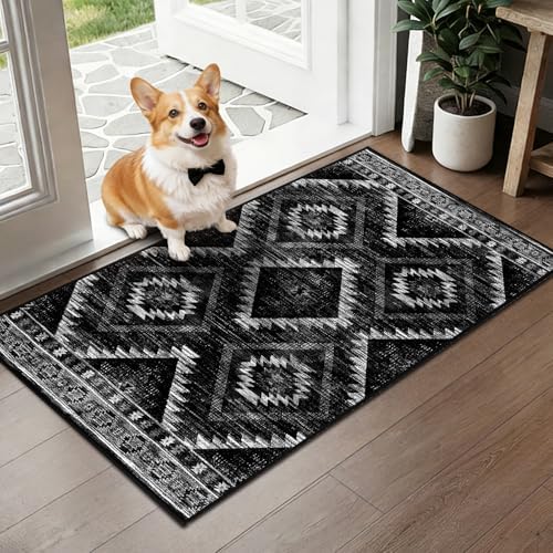 BESTSWEETIE 2'x4' Washable Area Rug for Living Room Bedroom Black by BESTSWEETIE
