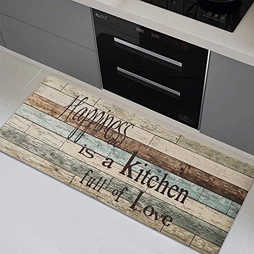 FRESHMINT Farmhouse Kitchen Mats Sets 2 Piece Cushioned Comfort Mat for Home & Office Ergonomically Engineered Memory Foam Kitchen Rug Waterproof Non-Skid, 30" by 17" + 47" by 17",Happiness - Image 2