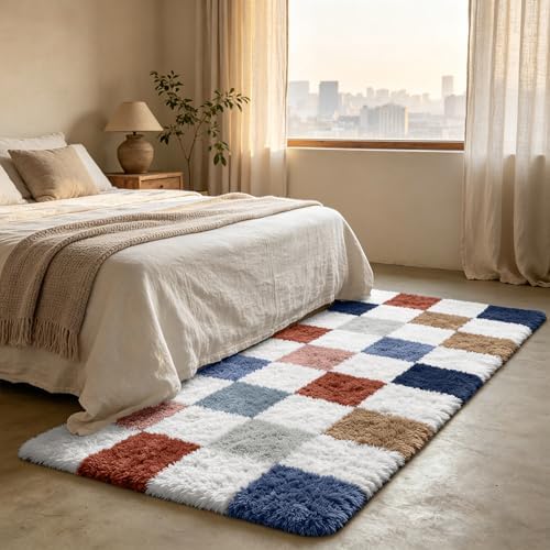 Shag Runner Rug for Bedroom Living Room 3x7 Upgrade Non-Slip Fluffy Soft Bedside Rugs,Colorful Shaggy Carpet for Livingroom Dorm Home Decor Aesthetic - Image 3