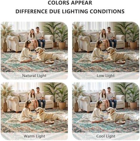 6x9 Area Rugs - Washable Rug Vintage Distress Boho Medallion Rugs for Living Room, Soft Non-Slip Backing Low Pile Carpet for Bedroom Dining Room Office Nursery Dorm Home, Green Brown - Image 7