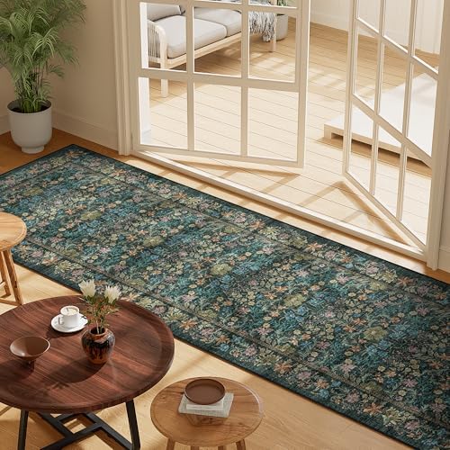 DUKINO 2.6x8 Runner Rug, Washable Vintage Floral Kitchen Rug, Blue - Image 6