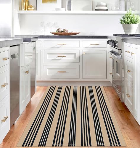 IOHOUZE 4x6 Striped Indoor Outdoor Rug, Washable Front Porch, Black Tan - Image 2