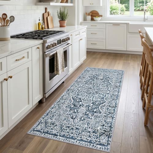 KUTA Vintage Washable Runner Rug 3x6 Blue White Wide Runners for Hallways - Image 2