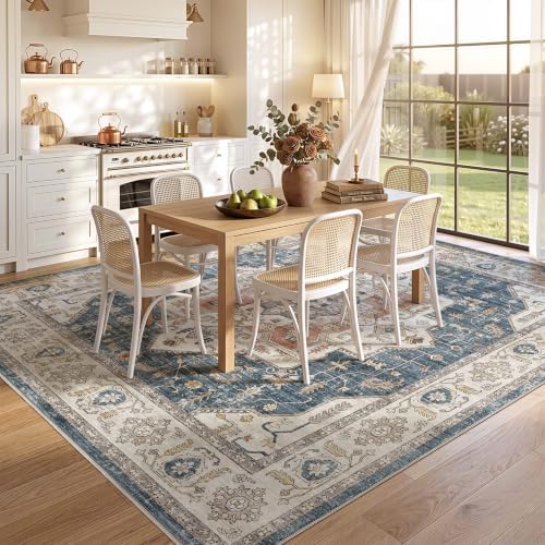 10x10 Square Area Rug: Washable Blue Area Rug for Living Room - Image 2