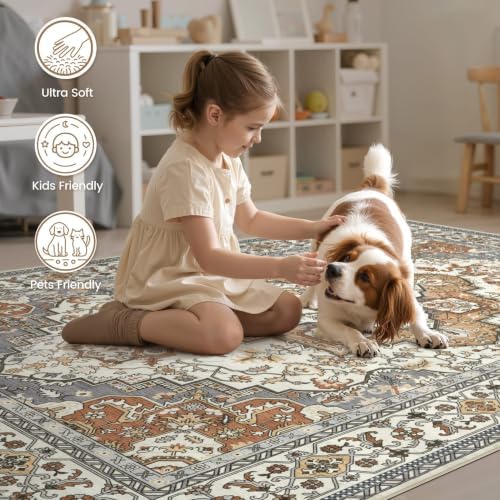 EIEIHOUSE 7x9 Area Rug Washable Vintage Rugs for Living Room Caramel Gray - Image 5
