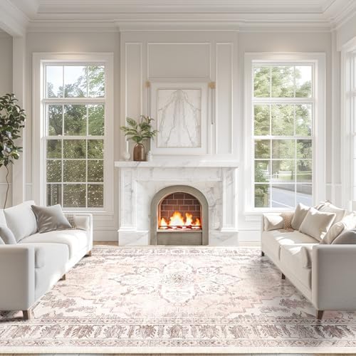 BESTSWEETIE Washable Boho 8x10 Area Rug for Living Room, Pink Beige Grey - Image 2