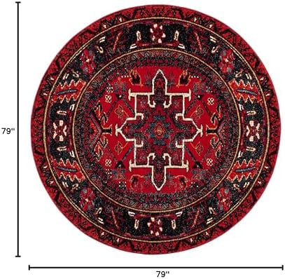 SAFAVIEH Vintage Hamadan Round Rug 6'7", Traditional Red & Multi VTH211A - Image 2