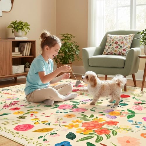 ISEAU 6x9 Area Rug for Living Room,Washable Rugs for Bedroom Dorm, Beige - Image 7